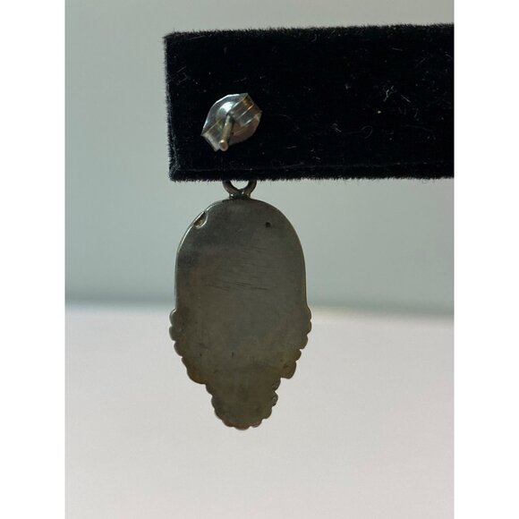 Vintage Sterling Silver Amazonite Gemstone Oval Drop Earrings 925 Ornate Dangle - Picture 7 of 8